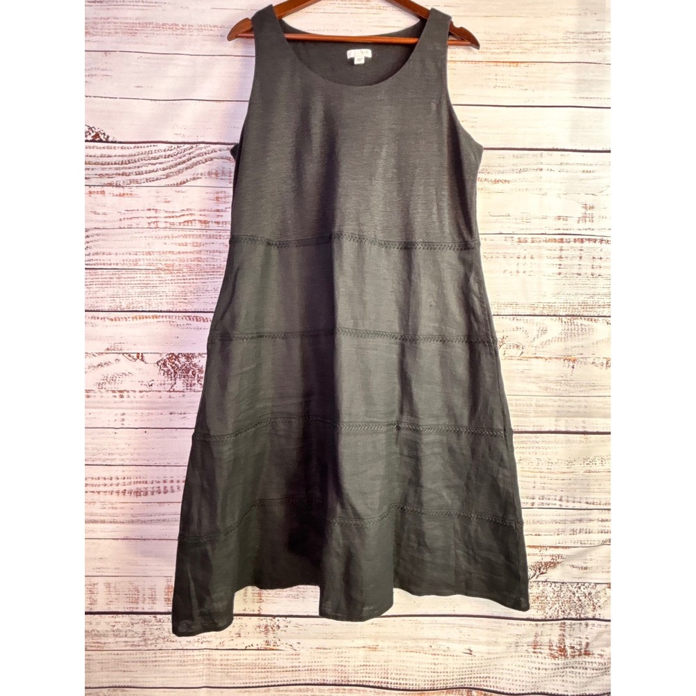 Lagenlook Coastal 100% Linen Midi Dress J. Jill M Petite Black Sleeveless A-line - Picture 4 of 8